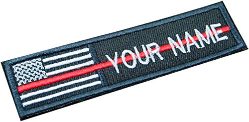 Product Cover DREAM ARMY Custom Name Text Thin RED LINE Firefighter American Flag Embroidered 4x1 inch Patch Hook Backing