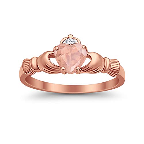 Product Cover Blue Apple Co. 925 Sterling Silver Claddagh Ring Rose Tone Plated Heart Simulated Morganite CZ Accent Wedding Ring