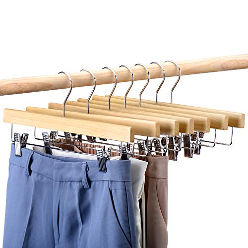 Product Cover HOUSE DAY Wooden Pants Hangers 25pcs 14inch Wood Skirt Hangers Trousers Bottom Hangers with Adjustable Clips, 360 Swivel Hook, Premium Solid Wood, Natural Wood Hangers Elegant for Closet Organization