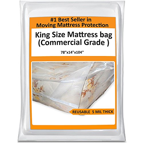 Product Cover King Mattress Bag Cover for Moving Storage - Plastic Protector 5 Mil Thick Supply -Fits California King and Queen as Well