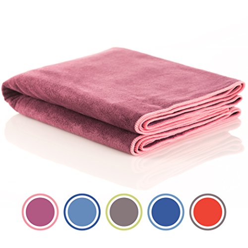 Product Cover Microfiber Sports and Non Slip Hot Yoga Mat Towel - Quick Dry, Soft and Absorbent Gym Towels - Camping, Fitness, Workout, Pilates, Travel or Beach (Purple)