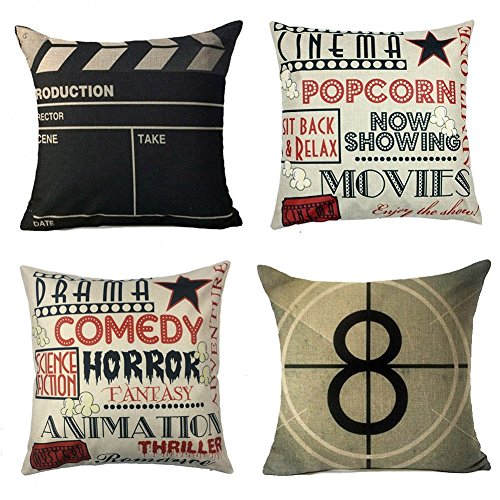 Product Cover YOENYY Movie Theater Cinema Personalized Home Decor Design Throw Pillow Cover Pillow Case 18 x 18 Inch Cotton Linen for Sofa Set of 4