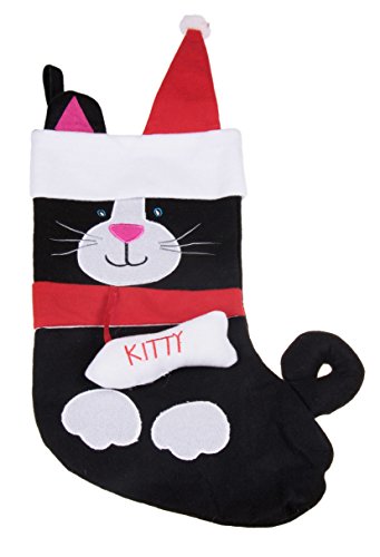Product Cover Kitty Cat Soft Plush Cloth Hanging Christmas Stocking | For Kids, Teens, Adults | Black and White Holiday Decor Theme | Perfect for Small Gifts, Stocking Stuffers, & Candy | Measures 17