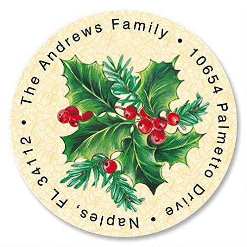 Product Cover Holly Personalized Return Address Labels - Set of 144, Round Self-Adhesive, Flat-Sheet Labels, Holiday Design by Colorful Images