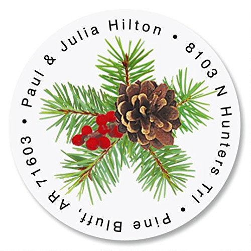 Product Cover Spruce Personalized Return Address Labels - Set of 144, Round Self-Adhesive, Flat-Sheet Labels, Holiday Design by Colorful Images