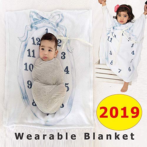 Product Cover Cute Baby All in One Milestone Blanket for Boy Girl,Extra Wide Neck Wearable 0-3 yrs Personalized 2in1 Receiving Photography Blankets, Thick Fleece for Mom Newborn Baby Shower Gifts + Frame Ribbon