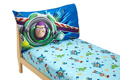 Product Cover Disney Toy Story Power Up 2 Pack Fitted Sheet and Pillowcase Toddler Sheet Set, Blue/Green