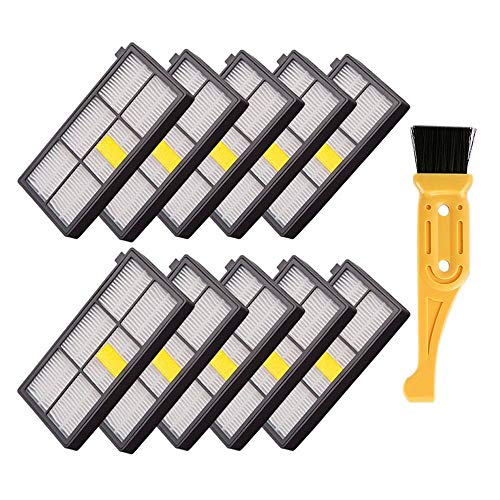 Product Cover FixCracked 10 Pcs Hepa Filter Replacement for iRobot Roomba 800 900 Series 800 805 850 860 861 866 870 880 890 960 980 Vacuum Cleaner& Free fliter Cleaning Brush Tool