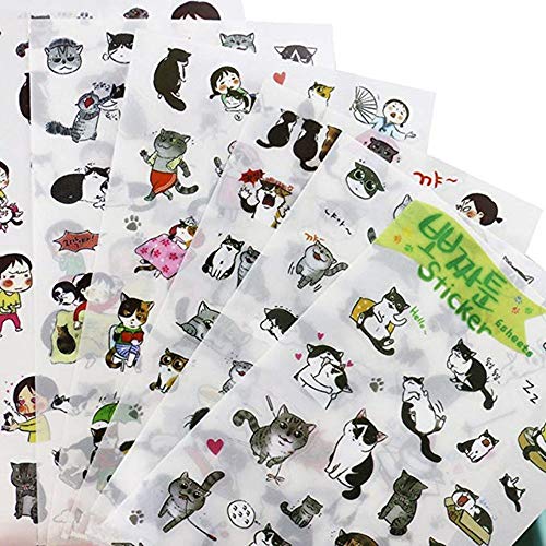 Product Cover Cat Stickers Pack for DIY Albums Diary Laptop Decoration Cartoon Scrapbooking School Office Stationery, Super Cute Black and White Cat Stickers Best Gift for Your Kids