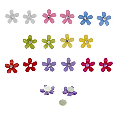 Product Cover Color Flower Beads with Clear Crystal Magnetic Stud Earrings for Teen Girls Womens, Pack of 8 Pairs