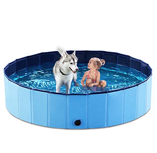 Product Cover Jasonwell Foldable Dog Pet Bath Pool Collapsible Dog Pet Pool Bathing Tub Kiddie Pool for Dogs Cats and Kids (48inch.D x 11.8inch.H, Blue)