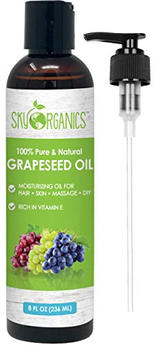 Product Cover Grapeseed Oil by Sky Organics (8oz) 100% Pure, Natural & Cold-Pressed Grapeseed Oil - Ideal for Massage, Cooking and Aromatherapy- Rich in Vitamin A, E and K- Helps Reduce Wrinkles