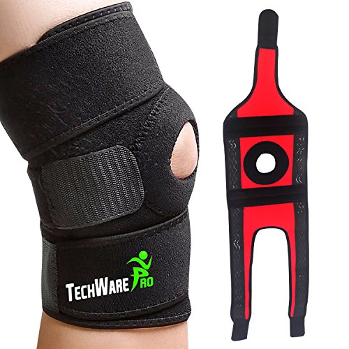 Product Cover TechWare Pro Knee Brace Support - Relieves ACL, LCL, MCL, Meniscus Tear, Arthritis, Tendonitis Pain. Open Patella Dual Stabilizers Non Slip Comfort Neoprene. Adjustable Bi-Directional Straps - XL