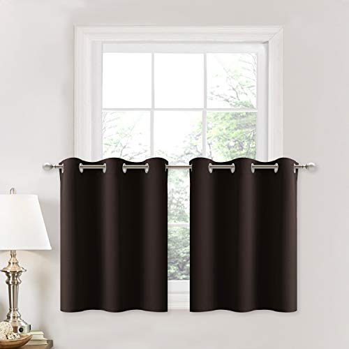 Product Cover NICETOWN Kitchen Blackout Valances Window Treatments - Eyelet Top Home Fashion Blackout Curtains Tailored Tier (Double Panels, W42 x L24 inches + 1.2 inches Header, Toffee Brown)