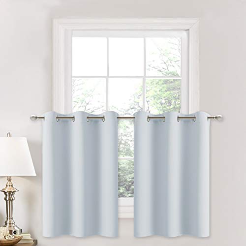 Product Cover NICETOWN Greyish White Room Darkening Valances - Energy Efficient Kitchen Grommet Top Curtain Panels for Short Window (2-Pack, W42 x L36 inches + 1.2 inches Header, Platinum-Greyish White)