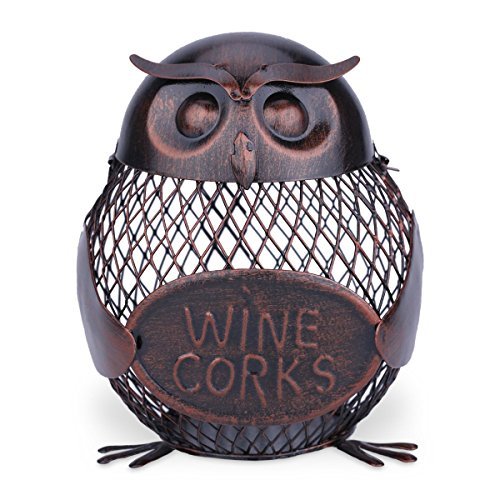 Product Cover Tooarts Iron Owl Mesh Wine Bottle Holder Wine Cork Container Artwork