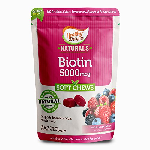 Product Cover Healthy Delights Naturals, Biotin Soft Chews, Support and Nourishment for Lustrous Hair, Glowing skin, Strong nails, With 5,000 mcg of Biotin, Delicious Wild Berry Flavor, 30 Count