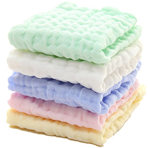 Product Cover Baby Muslin Washcloths - Natural Muslin Cotton Baby Wipes - Soft Newborn Baby Face Towel and Muslin Washcloth for Sensitive Skin- Baby Registry as Shower Gift, 5 Pack 12x12 inches by MUKIN