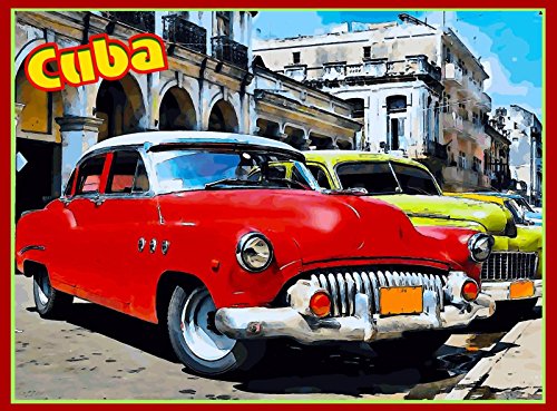 Product Cover A SLICE IN TIME Cuba Cuban Havana Island Habana Red Car Caribbean Travel Home Decoration Collectible Wall Decor Art Poster Print. Measures 10 x 13.5 inches