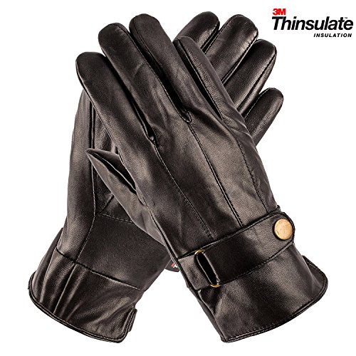 Product Cover Pierre Cardin Luxury Leather Gloves with Strap - Mens Leather Winter Gloves