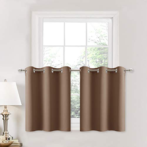 Product Cover NICETOWN Short Curtains Blackout Nursery Valance - Thermal Insulated Light Reducing Drapes for Half Window (1 Pair, 42W by 24L + 1.2 inches Header, Cappuccino)