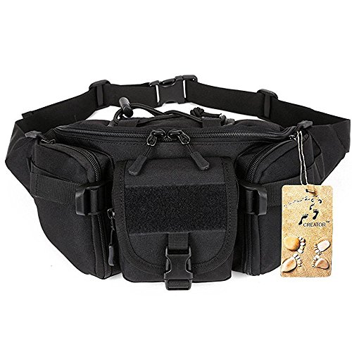 Product Cover CREATOR Tactical Waist Pack Portable Fanny Pack Outdoor Hiking Travel Large Army Waist Bag Military Waist Pack for Daily Life Cycling Camping Hiking Hunting Fishing Shopping - Black