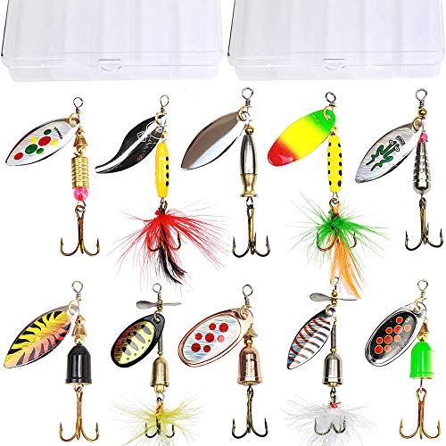 Product Cover 10pcs Fishing Lure Spinnerbait,Bass Trout Salmon Hard Metal Spinner Baits Kit with 2 Tackle Boxes by Tbuymax