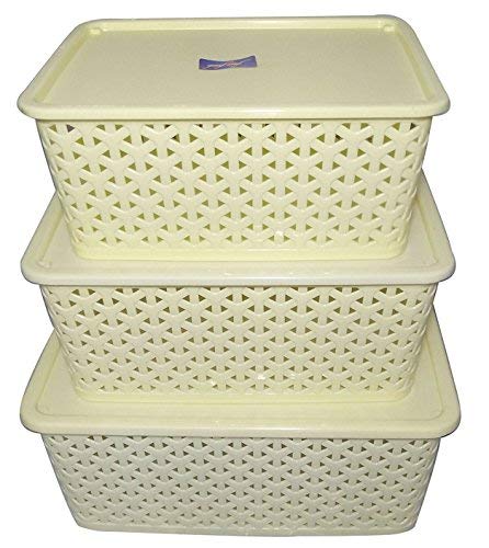 Product Cover Fair Food 3 Piece Plastic Basket with Lid, Ivory