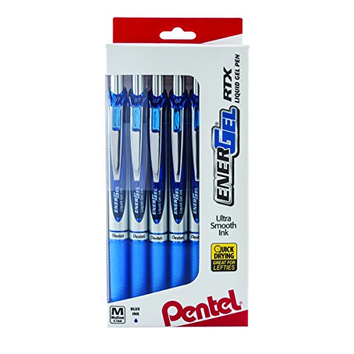 Product Cover Pentel EnerGel RTX RT Liquid Gel Pen, Med, Metal Tip, 0.7mm, Blue Ink, 12-Pk Window Box of 12 (BL77PC12C1)