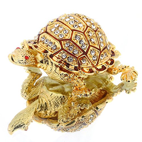 Product Cover YUFENG Turtle Hinged Trinket Box Handmade Golden Tortoise Bejeweled Box Collectible (Gold)
