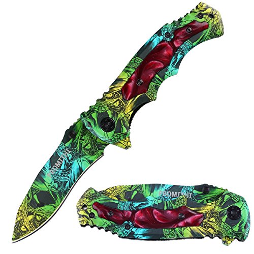 Product Cover Promithi Camo Pocket Knife Assisted Opening Stainless Steel Blade Hunting Folding Knife Liner Lock Collection Knives 8 Inch