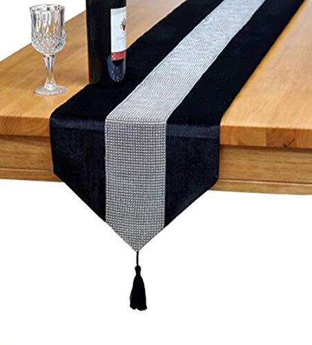 Product Cover OZXCHIXU(TM 13inch x 72inch Table Runner with Diamante Strip and Tassels(Black)
