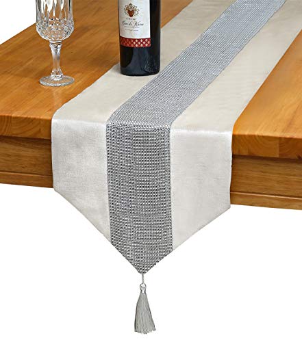Product Cover OZXCHIXU TM 13inch x 72inch Table Runner with Diamante Strip and Tassels (Beige)