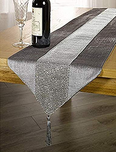 Product Cover OZXCHIXU(TM 13inch x 72inch Table Runner with Diamante Strip and Tassels (Grey)