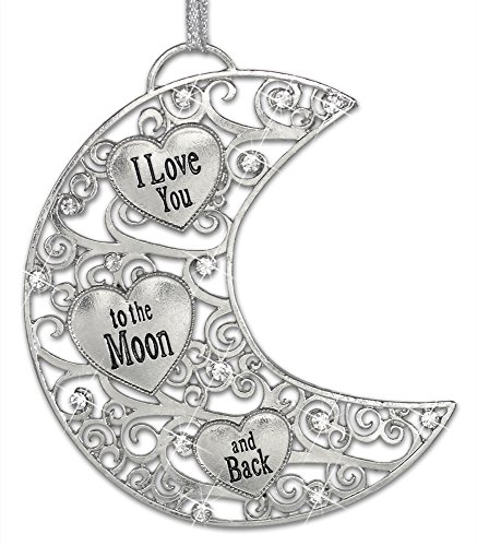 Product Cover BANBERRY DESIGNS I Love You to The Moon and Back - Silver Moon with Engraved Heart Shape & Crystal Jewels - Valentine Gift for a Loved One - Wife - Girlfriend - Mom