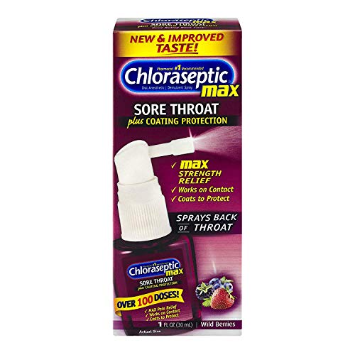 Product Cover Chloraseptic Max Sore Throat Relief Plus Coating Protection Spray, Wild Berries 1 oz (Pack of 2)