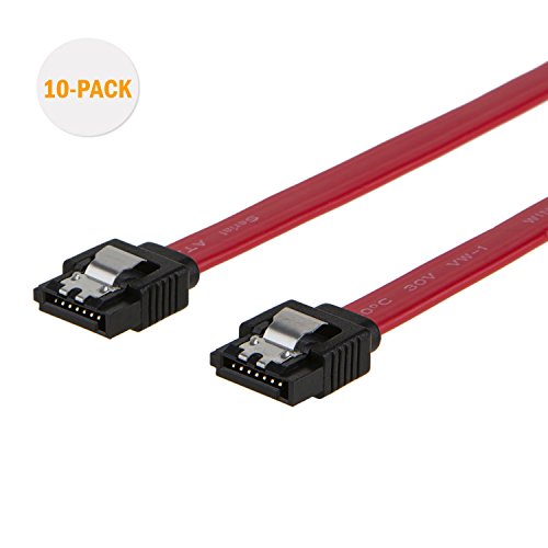 Product Cover SATA III Cable, CableCreation [10-Pack] 18-inch SATA III 6.0 Gbps 7pin Female to Female Data Cable with Locking Latch, Red