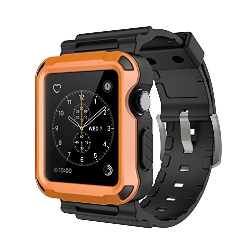 Product Cover Simpeak Rugged Protective Case with Black Strap Bands Compatible with Apple Watch Series 3 Series 2 42mm, Orange