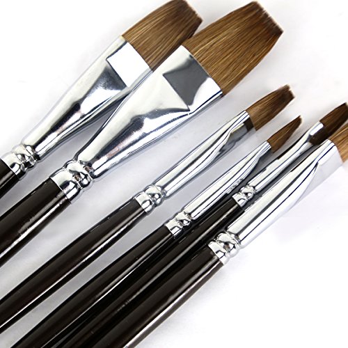 Product Cover Artist Paint Brushes - Top Quality Red Sable (Weasel Hair) Long Handle, Flat Paint Brush Set for Acrylic, Oil, Gouache and Watercolor Painting Offering Excellent Paint Holding and Easy Flow of Paint