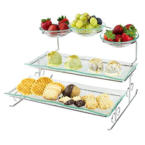 Product Cover 3 Tier Server Stand with Trays & Bowls - Tiered Serving Platter - Perfect for Cake, Dessert, Shrimp, Appetizers & More