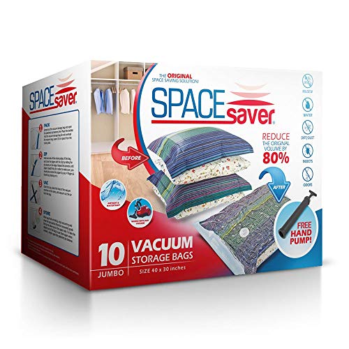 Product Cover Spacesaver Premium Vacuum Storage Bags. 80% More Storage! Hand-Pump for Travel! Double-Zip Seal and Triple Seal Turbo-Valve for Max Space Saving! (Jumbo 10 Pack)