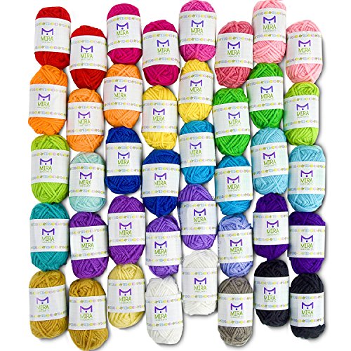 Product Cover Mira Handcrafts 40 Assorted Colors Acrylic Yarn Skeins with 7 E-Books - Perfect for Any Knitting and Crochet Mini Project