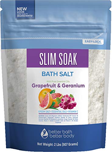 Product Cover Slim Soak Bath Salt 32 Ounces Epsom Salt with Grapefruit, Geranium and Orange Essential Oils Plus Vitamin C and All Natural Ingredients