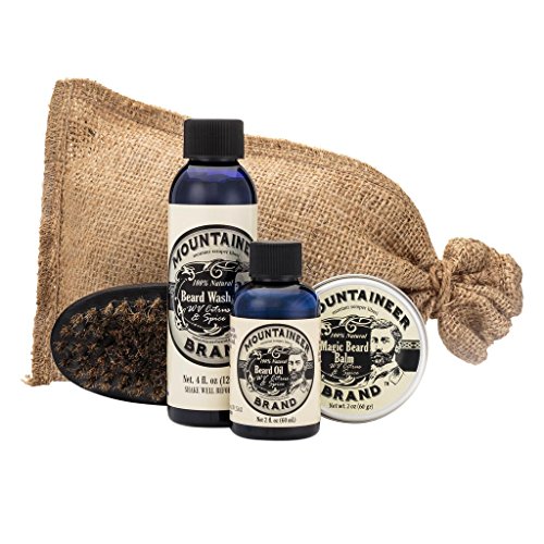 Product Cover Beard Care Kit by Mountaineer Brand: All-Natural, Complete Beard Care in one Kit (WV Citrus & Spice) Includes: Beard Oil, Beard Balm, Beard Wash, and Beard Brush