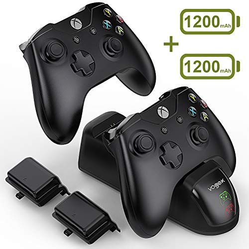 Product Cover VOGEK Xbox One Controller Charger, 2 x 1200mAh Rechargeable Battery Packs [Dual Slot] High Speed Docking/Charging Station Wireless Controllers Charge Kit (Standard and Elite Compatible)