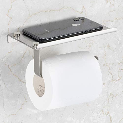 Product Cover Bosszi Toilet Paper Holder with Phone Shelf Wall Mounted, SUS304 Stainless Steel Bathroom Accessories Tissues Roll Dispenser Storage Rack, Brushed
