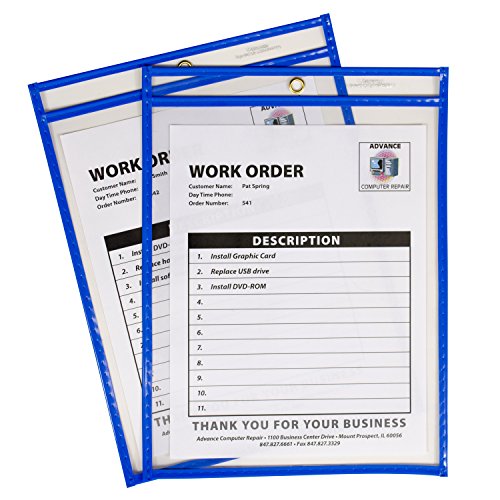 Product Cover C-Line Neon Stitched Shop Ticket Holders, Blue, Both Sides Clear, 9 x 12 Inches, 15 per Box (43915)