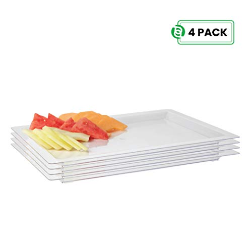 Product Cover Disposable Rectangle Plastic Serving Tray | Excellent for Weddings, Buffets, Dinner, and Parties | 17 x 12 inches | 4 Count | Clear