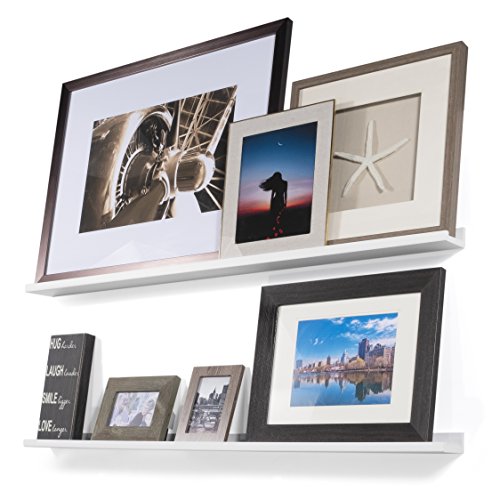 Product Cover Wallniture Denver Modern Floating Wall Mounted Shelves - Pictures Ledge for Frames White 46 Inch Set of 2
