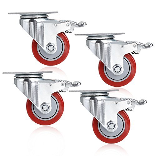 Product Cover 3'' Coocheer PVC Heavy Duty Swivel Caster Wheels 1000Lbs 360 Degree Top Plate with Brake Pack of 4 (red)